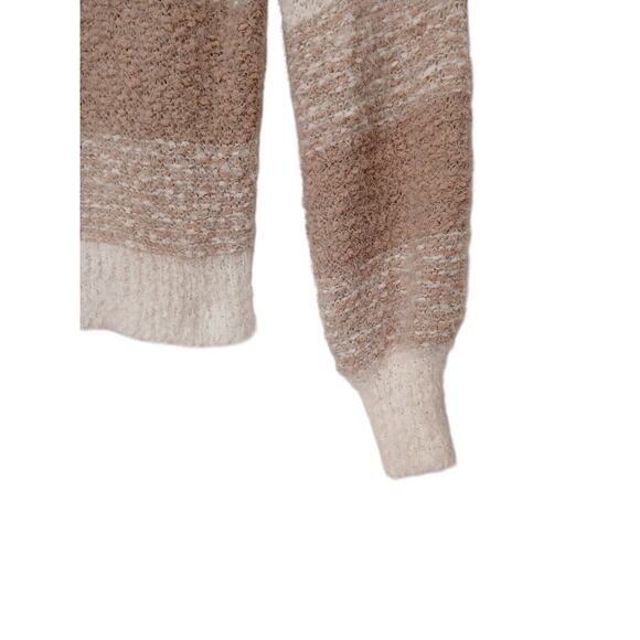 Moral Fiber Sweater HOODIE Size L TAN BROWN Knit Neutral Fuzzy Striped Soft Hood - Picture 7 of 16